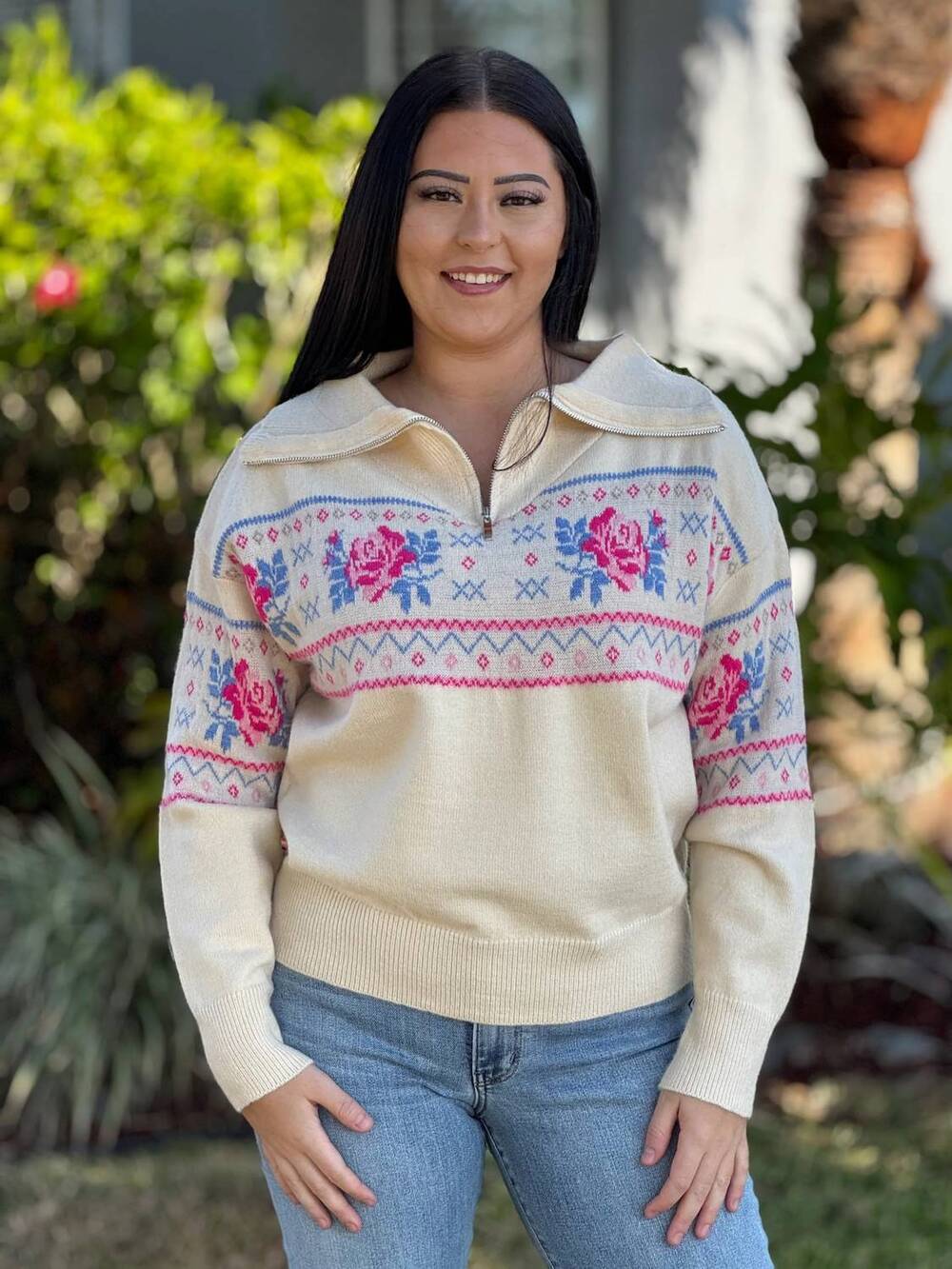 NEW SOUTHERN GRACE winter bloom sweater in ivory